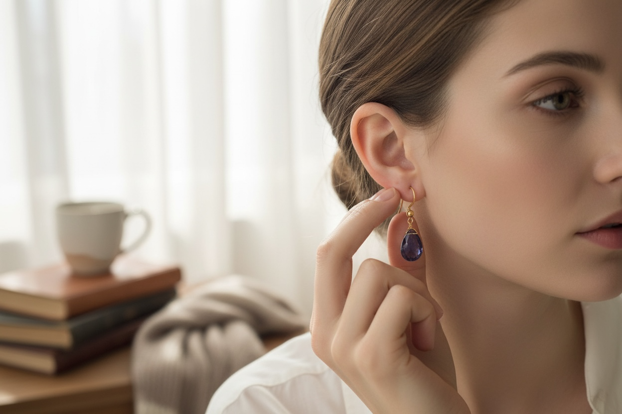 Boucles d'oreilles réalisées avec des crochets en acier inoxydable doré.