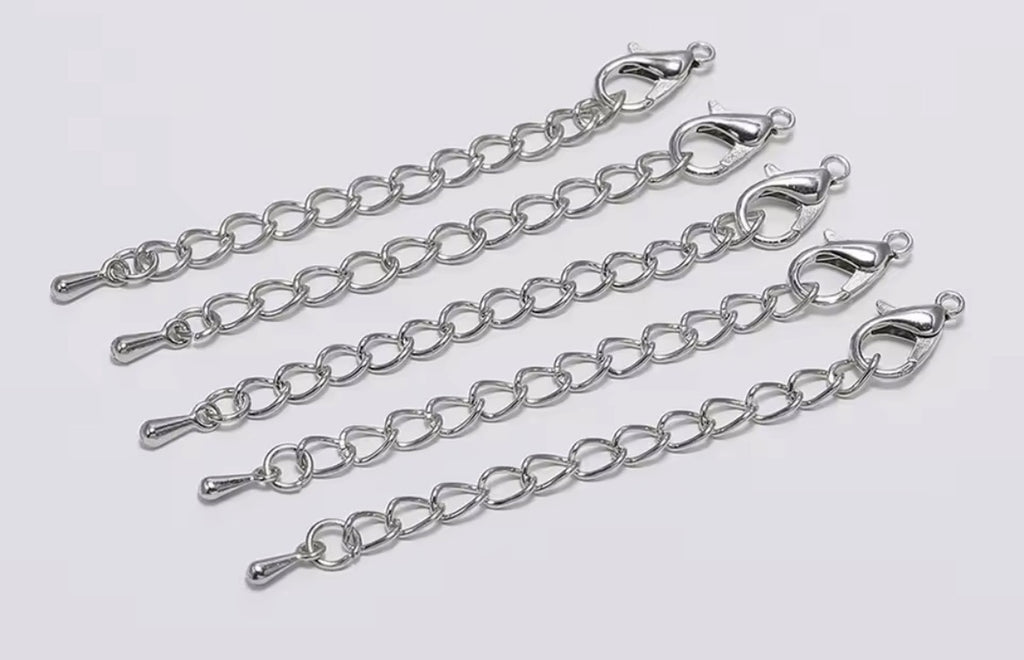 Chaînette d'extension acier inoxydable argenté 5cm avec fermoir mousqueton pour bijoux - Perlatopia