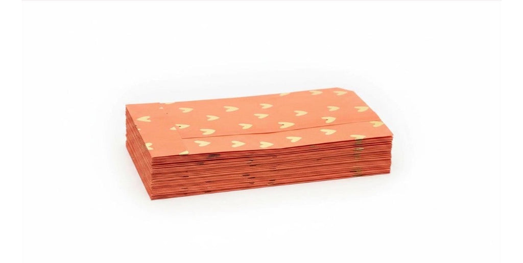 Pochettes Papier Rose Cœurs Dorés – Sachets Emballage Bijoux – Pochette Cadeau Boutique – Packaging Bijoux 12 × 22 cm (≈ 4.7 × 8.7 inches)