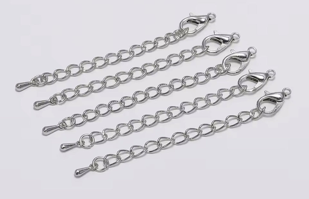 Chaînette d'Extension Acier Inoxydable argent 5cm – Extension Bracelet Collier – Fermoir Mousqueton perles bijoux - Perlatopia