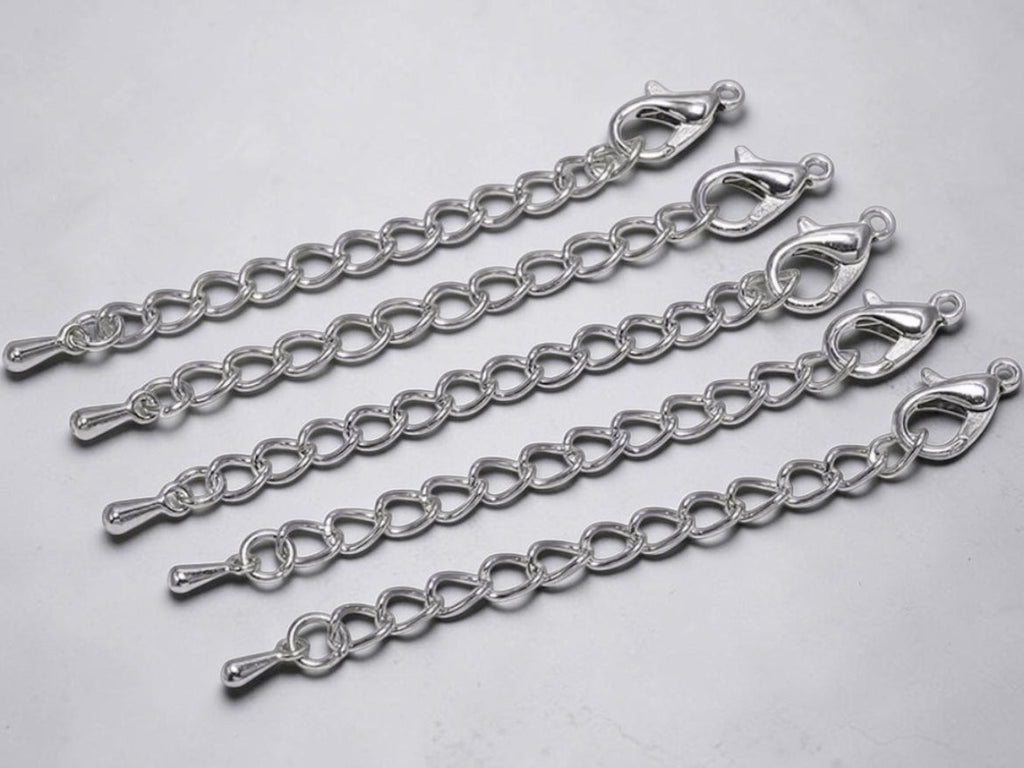 Chaînette d'Extension Acier Inoxydable argent 5cm – Extension Bracelet Collier – Fermoir Mousqueton perles bijoux - Perlatopia