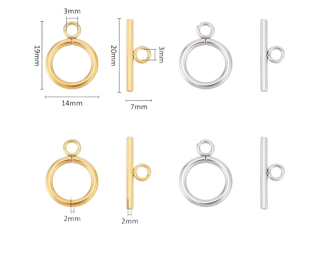 Fermoir toggle rond en acier inoxydable – fermoir T pour bracelet et collier perles bijoux - Perlatopia