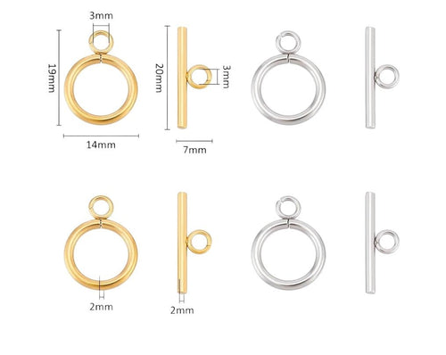 Fermoir toggle rond en acier inoxydable – fermoir T pour bracelet et collier perles bijoux - Perlatopia