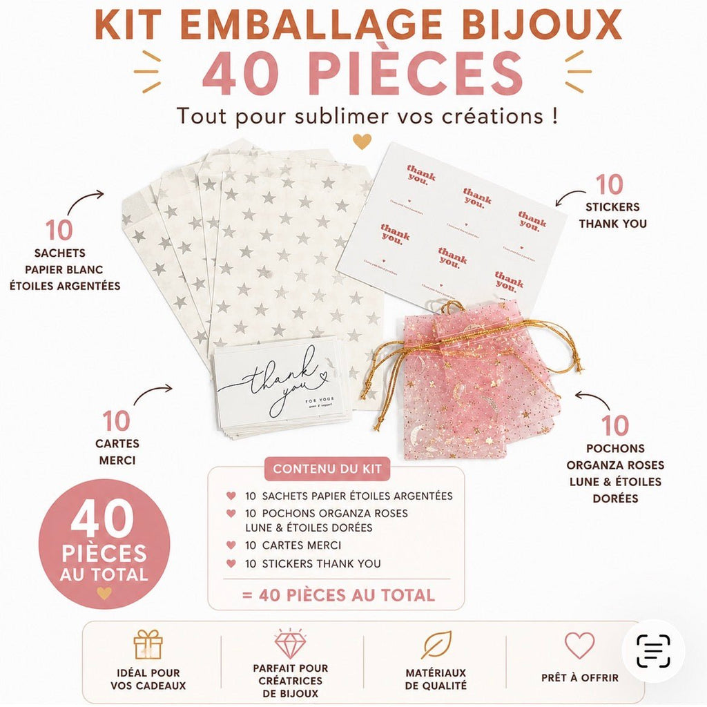 Kit Emballage Bijoux 40 pièces – Étoiles Argentées | Créatrices Bijoux perles bijoux - Perlatopia