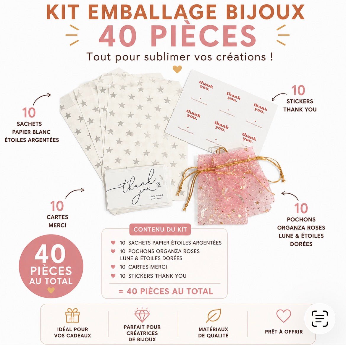 Kit Emballage Bijoux 40 pièces – Étoiles Argentées | Créatrices Bijoux perles bijoux - Perlatopia