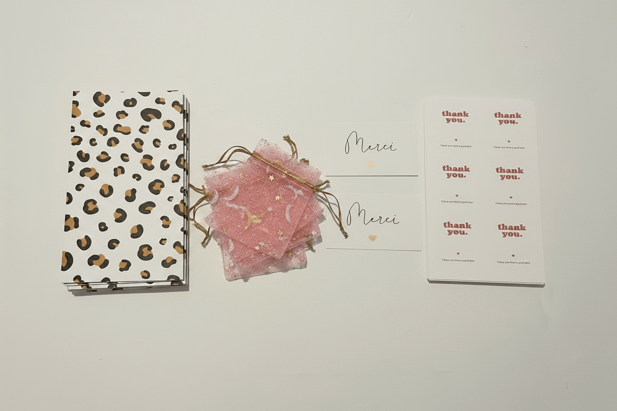 Kit emballage bijoux – pochons organza, cartes & pochettes (15 pièces de chaque) perles bijoux - Perlatopia