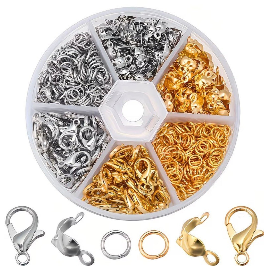 Kit Fermoirs Bijoux Acier Inoxydable – Mousquetons, Anneaux & Serre - fils – Or & Argent – 340 pièces perles bijoux - Perlatopia
