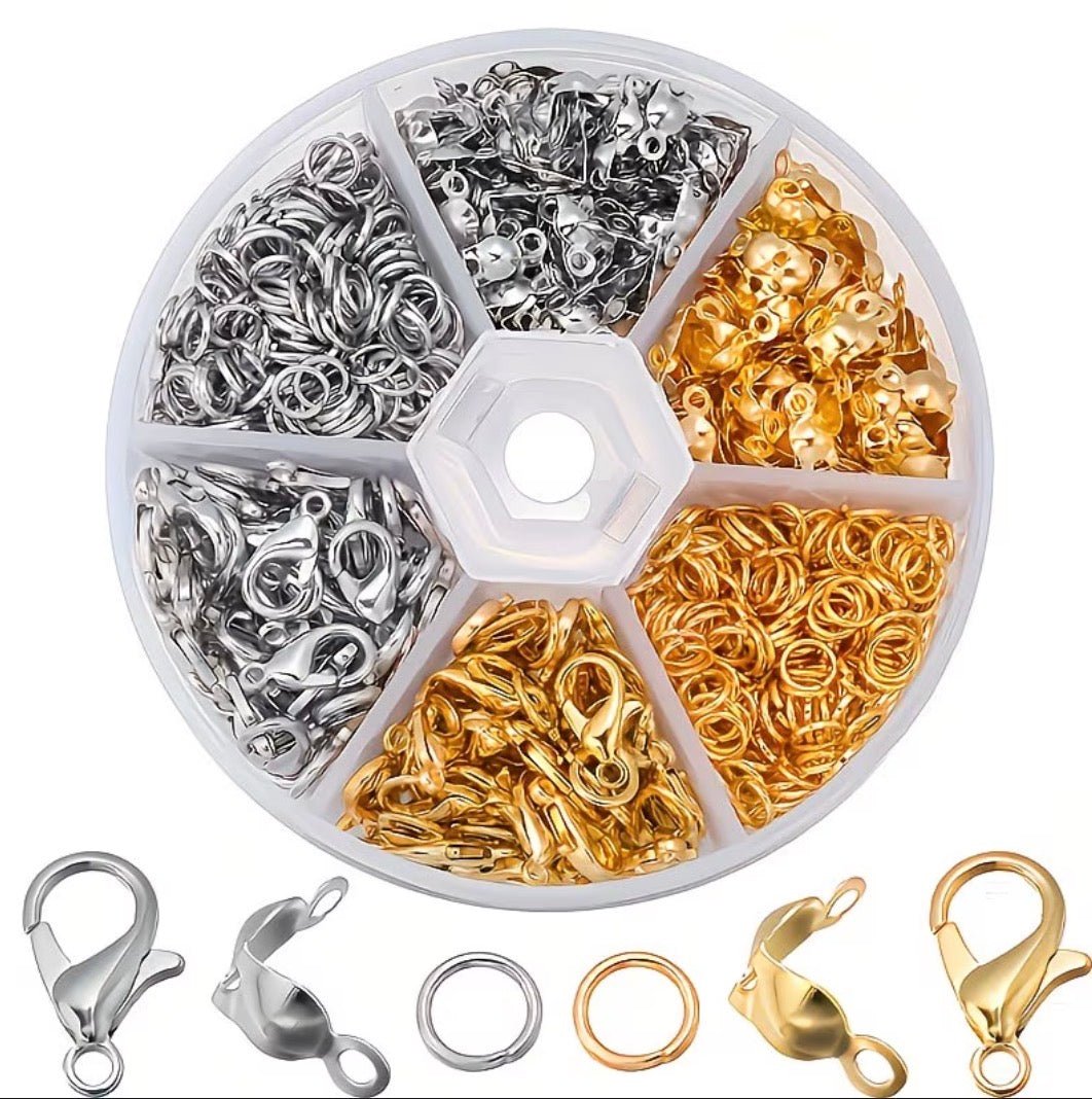 Kit Fermoirs Bijoux Acier Inoxydable – Mousquetons, Anneaux & Serre - fils – Or & Argent – 340 pièces perles bijoux - Perlatopia