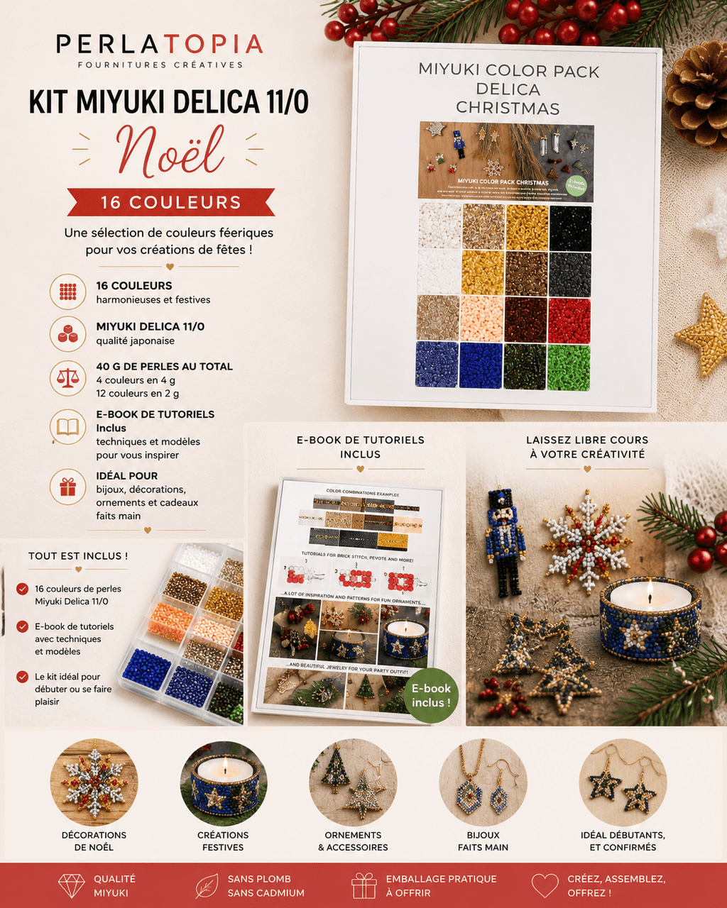 🎄Kit Miyuki Delica 11/0 – ColorPack Noël | 16 Couleurs perles bijoux - Perlatopia