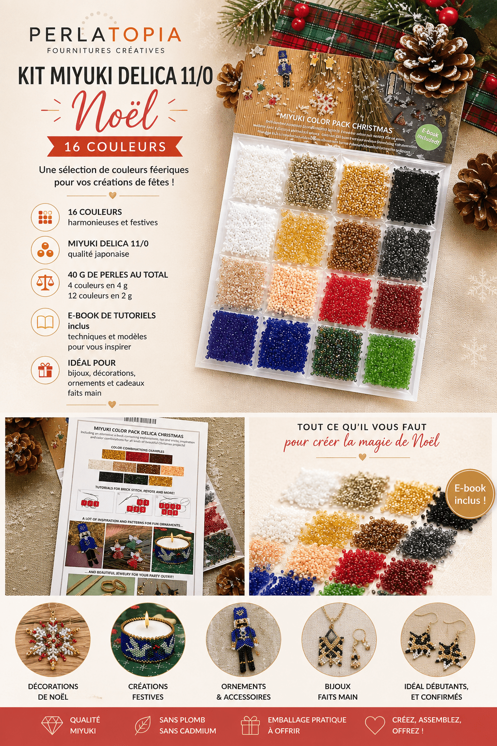 🎄Kit Miyuki Delica 11/0 – ColorPack Noël | 16 Couleurs perles bijoux - Perlatopia