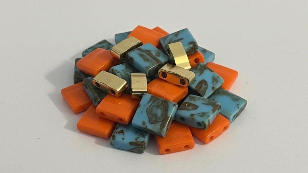 Mix Miyuki Tila “Terracotta Riviera” – Perles japonaises orange, bleu & doré – 10g perles bijoux - Perlatopia