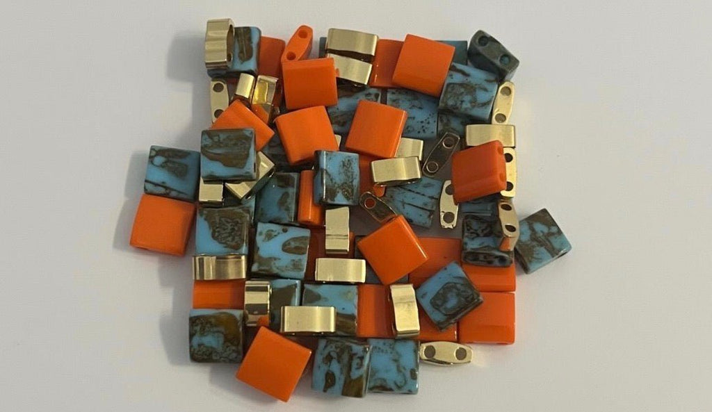 Mix Miyuki Tila “Terracotta Riviera” – Perles japonaises orange, bleu & doré – 10g perles bijoux - Perlatopia