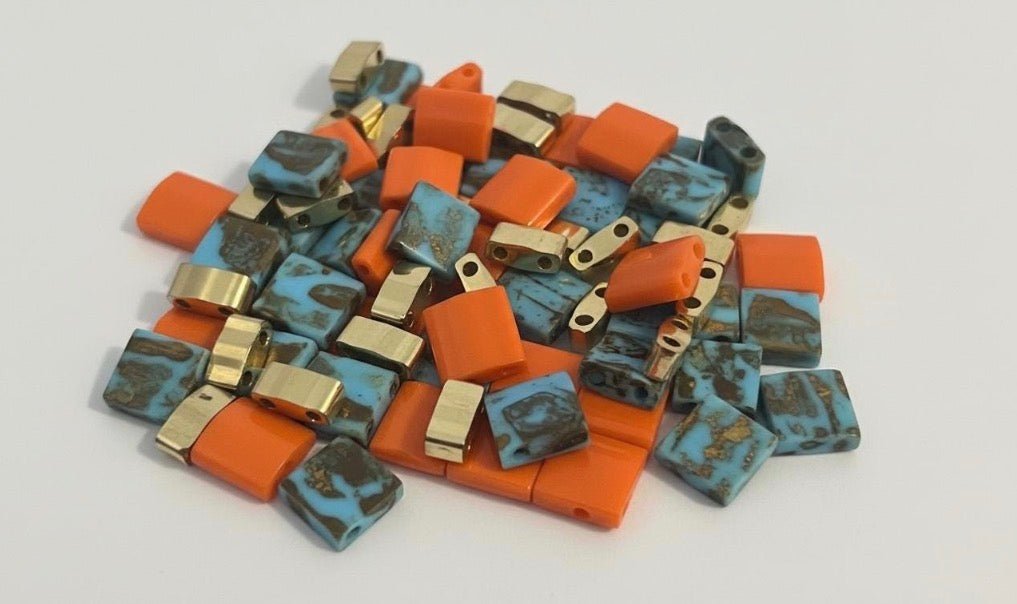 Mix Miyuki Tila “Terracotta Riviera” – Perles japonaises orange, bleu & doré – 10g perles bijoux - Perlatopia