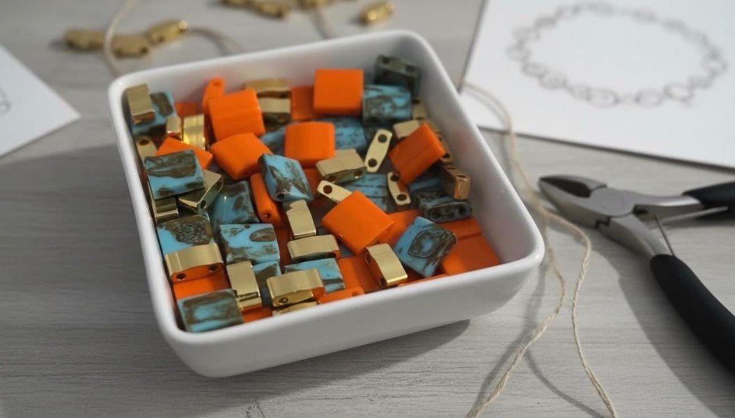 Mix Miyuki Tila “Terracotta Riviera” – Perles japonaises orange, bleu & doré – 10g perles bijoux - Perlatopia