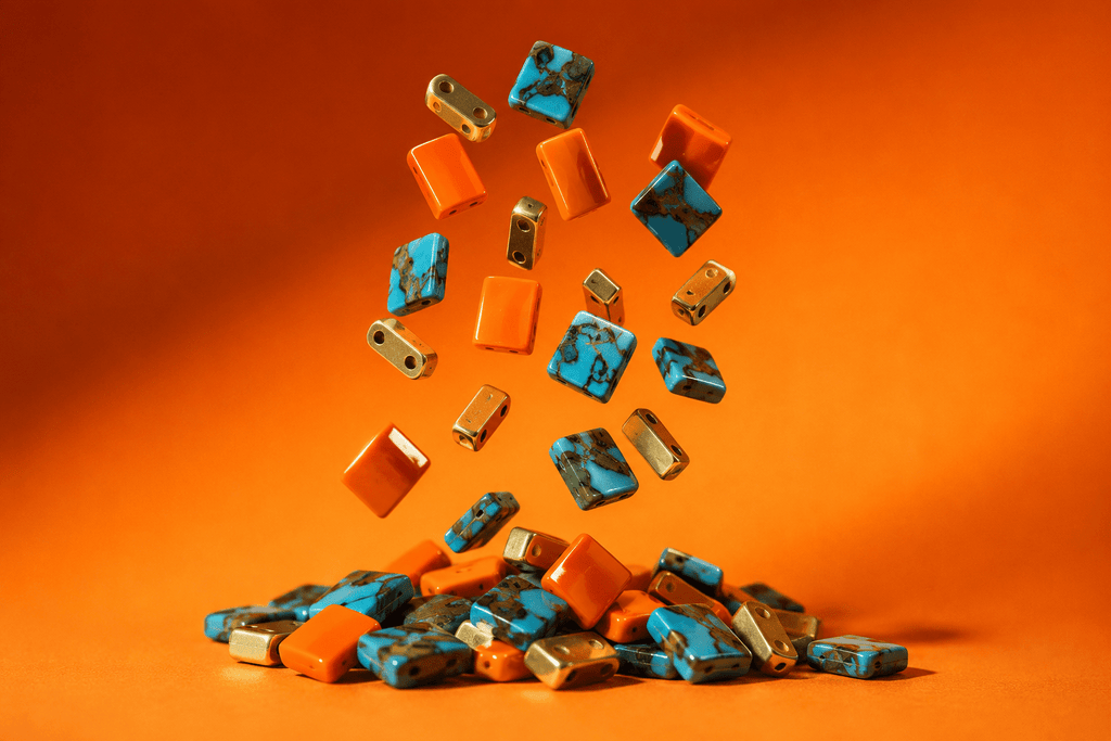 Mix Miyuki Tila “Terracotta Riviera” – Perles japonaises orange, bleu & doré – 10g perles bijoux - Perlatopia