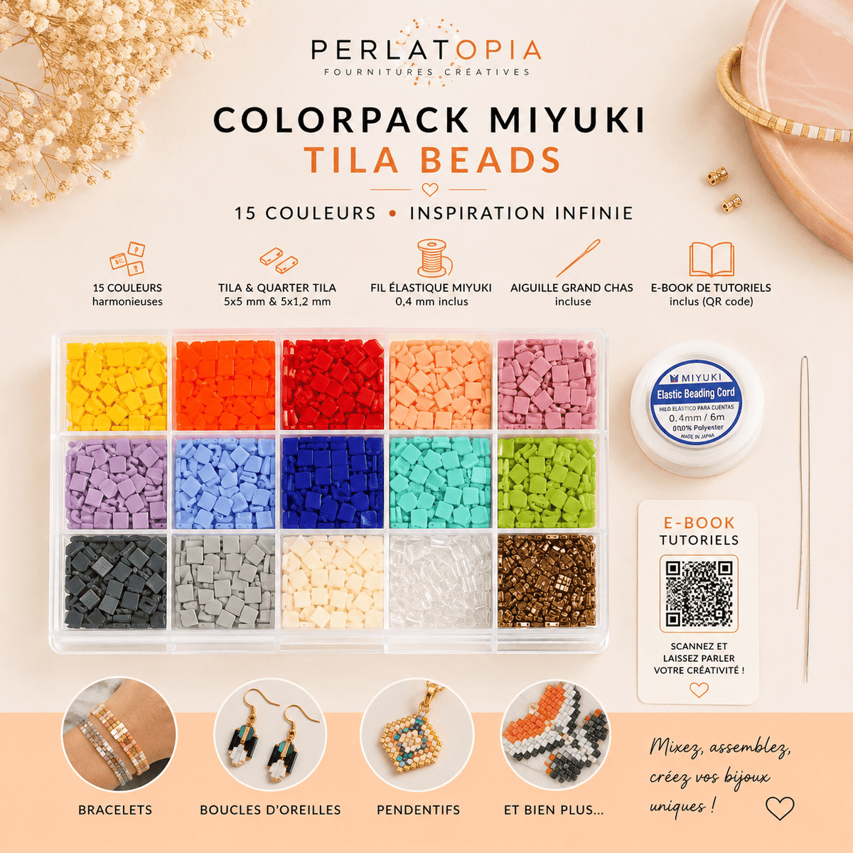 Miyuki Colorpack Tila 15 Couleurs | Kit Créatif perles bijoux - Perlatopia
