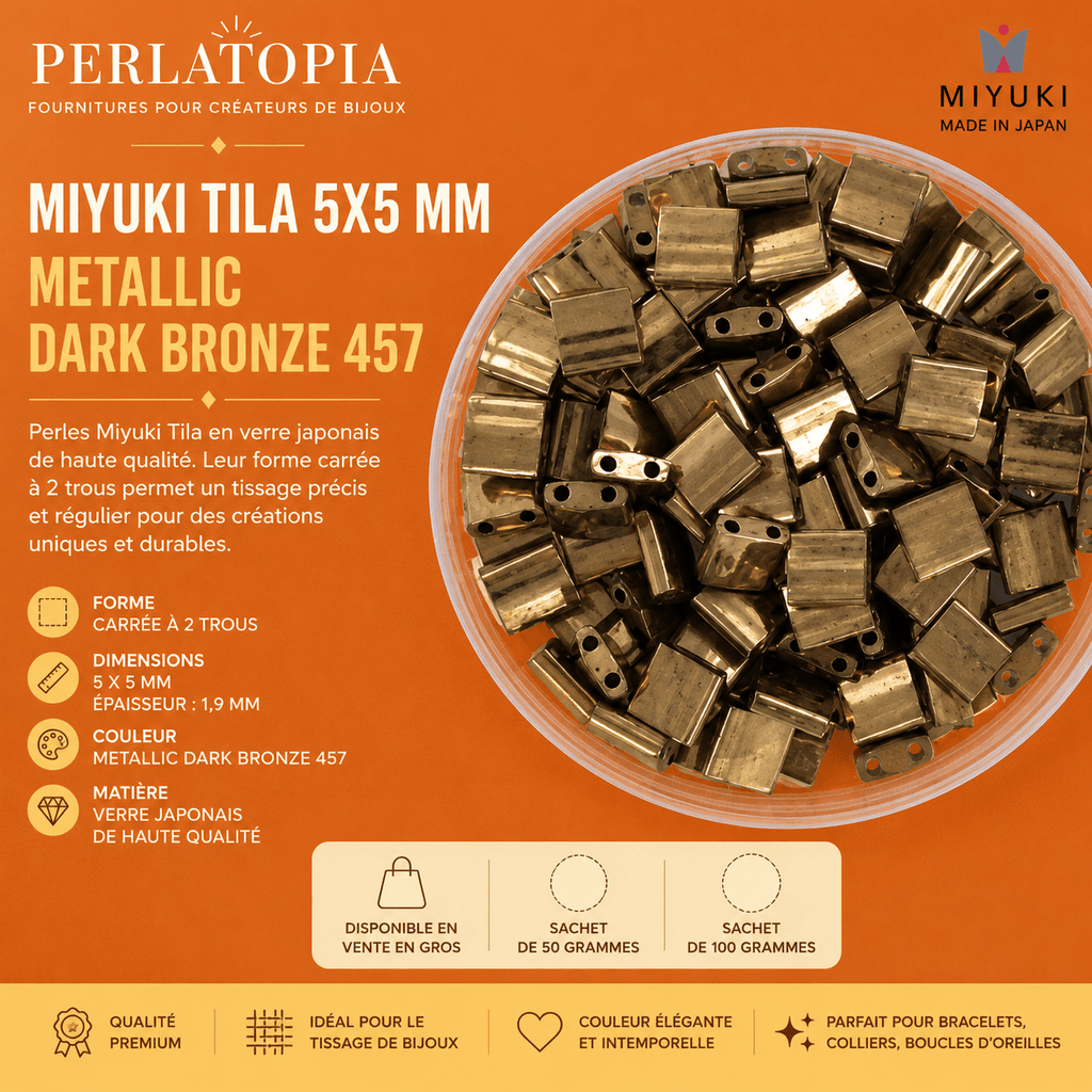 Perles Miyuki Tila 5x5 mm Metallic Dark Bronze 457 – Vente en gros 50 g & 100 g | Perlatopia perles bijoux - Perlatopia
