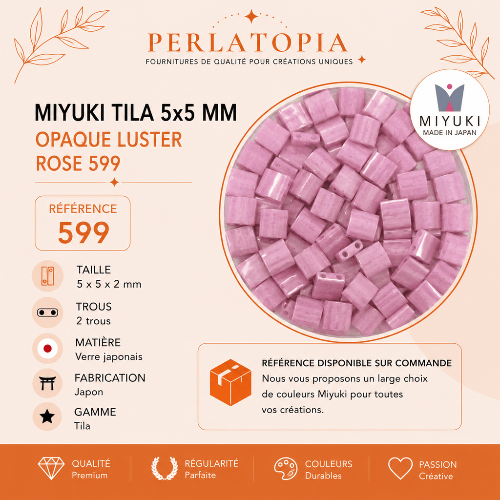 Perles Miyuki Tila 5x5 mm Opaque Luster Rose 599 – Perles japonaises en verre – 50 g & 100 g perles bijoux - Perlatopia