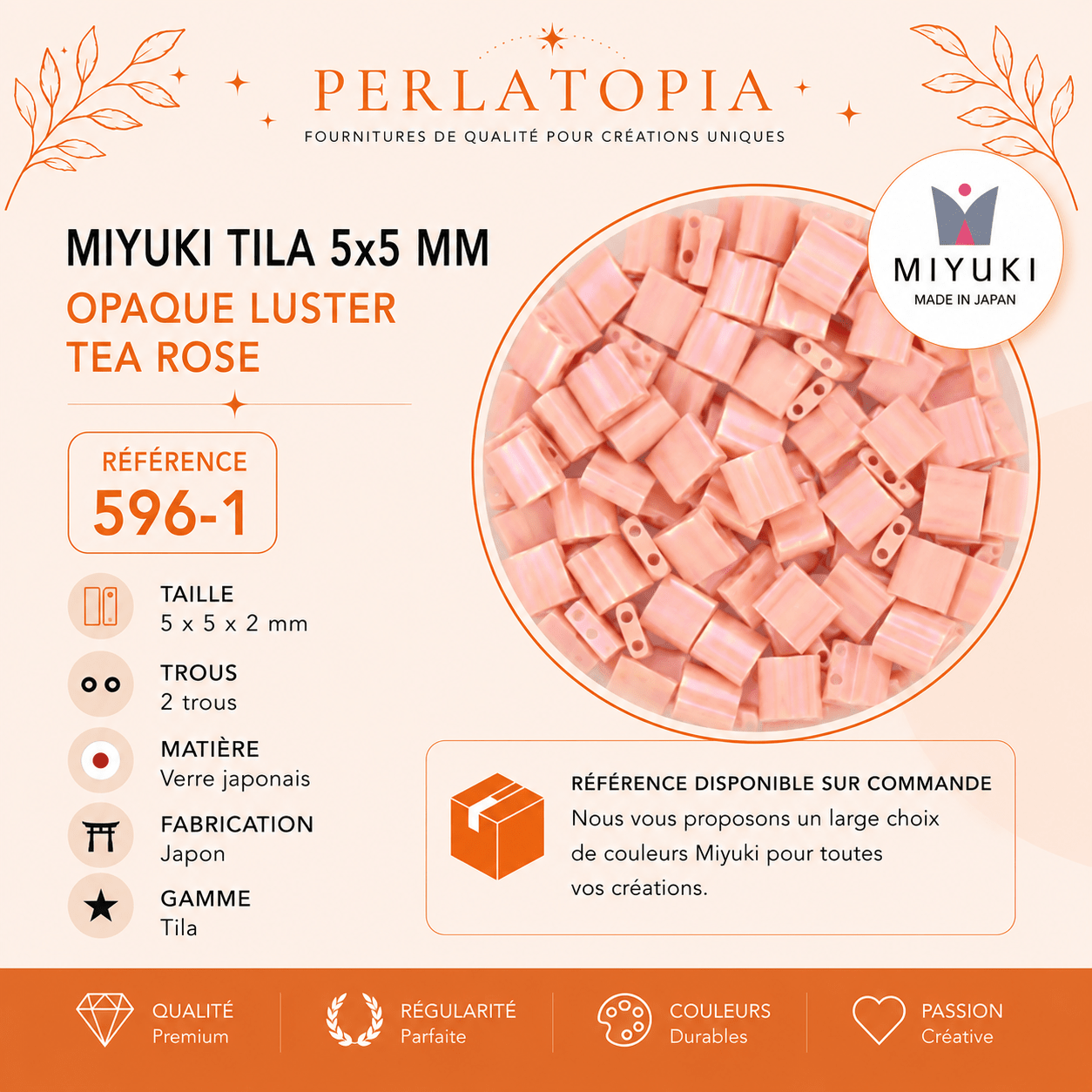 Perles Miyuki Tila 5x5 mm Opaque Luster Tea Rose 596-1 – Perles japonaises en verre – 50 g & 100 g perles bijoux - Perlatopia