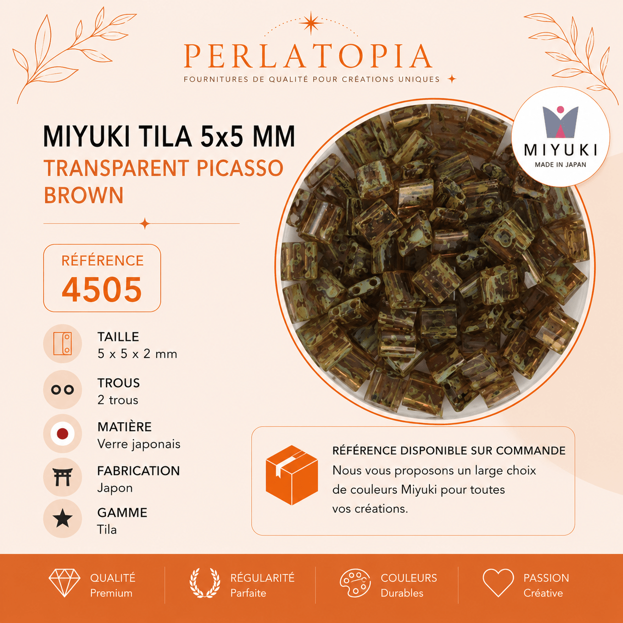 Perles Miyuki Tila 5x5 mm Transparent Picasso Brown 4505 – Perles japonaises en verre – 50 g & 100 g perles bijoux - Perlatopia