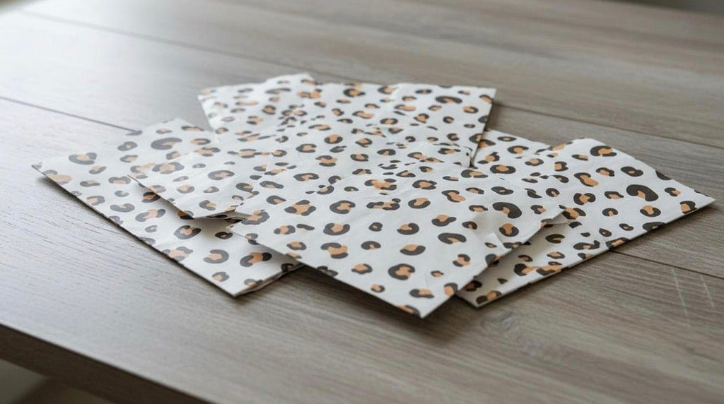 Pochette Emballage Léopard 11x20cm – Sachet Cadeau Bijoux, Packaging Boutique, Enveloppe Papier Motif Léopard, Lot de 10 perles bijoux - Perlatopia
